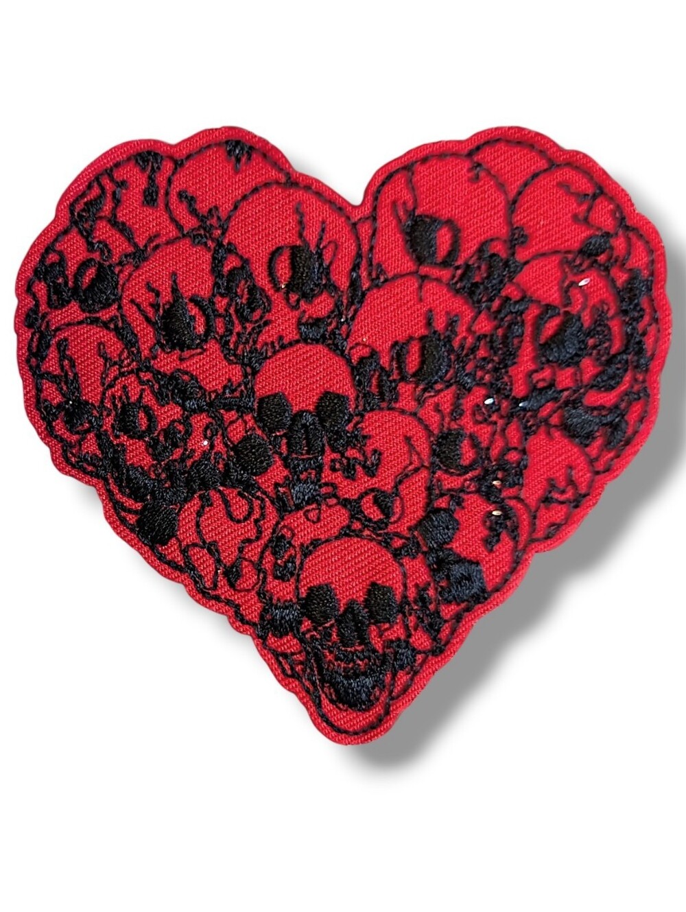 NWT Large Red And Black Skull Heart Iron On Patch Biker Jacket Battle Vest